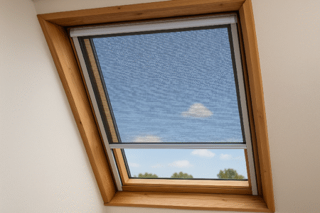 Dachfenster mit Insektenschutz-Rollo und Holzrahmen