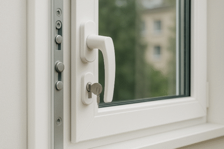 Fenster mit Sicherheitsbeschlag und abschließbarem Griff